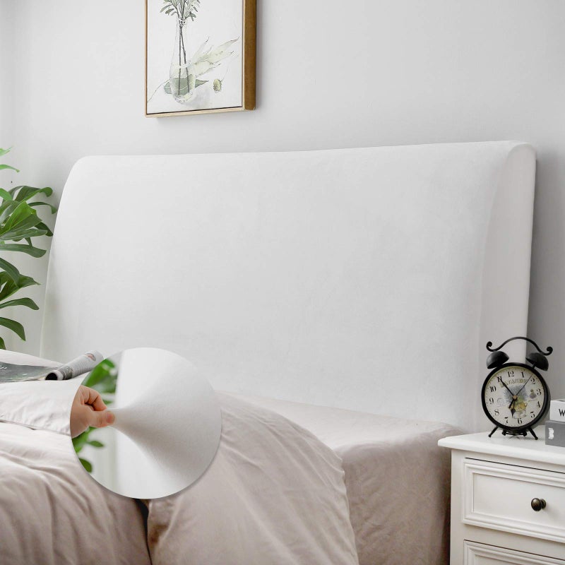 DUJUIKE Bed Headboard Cover for Queen  Stretch Bed Headboard Slipcover Covers  Dustproof Protector Velvet Cover for Upholstered Headboard (White  for Queen Headboard (59""-67"")) - Image 1